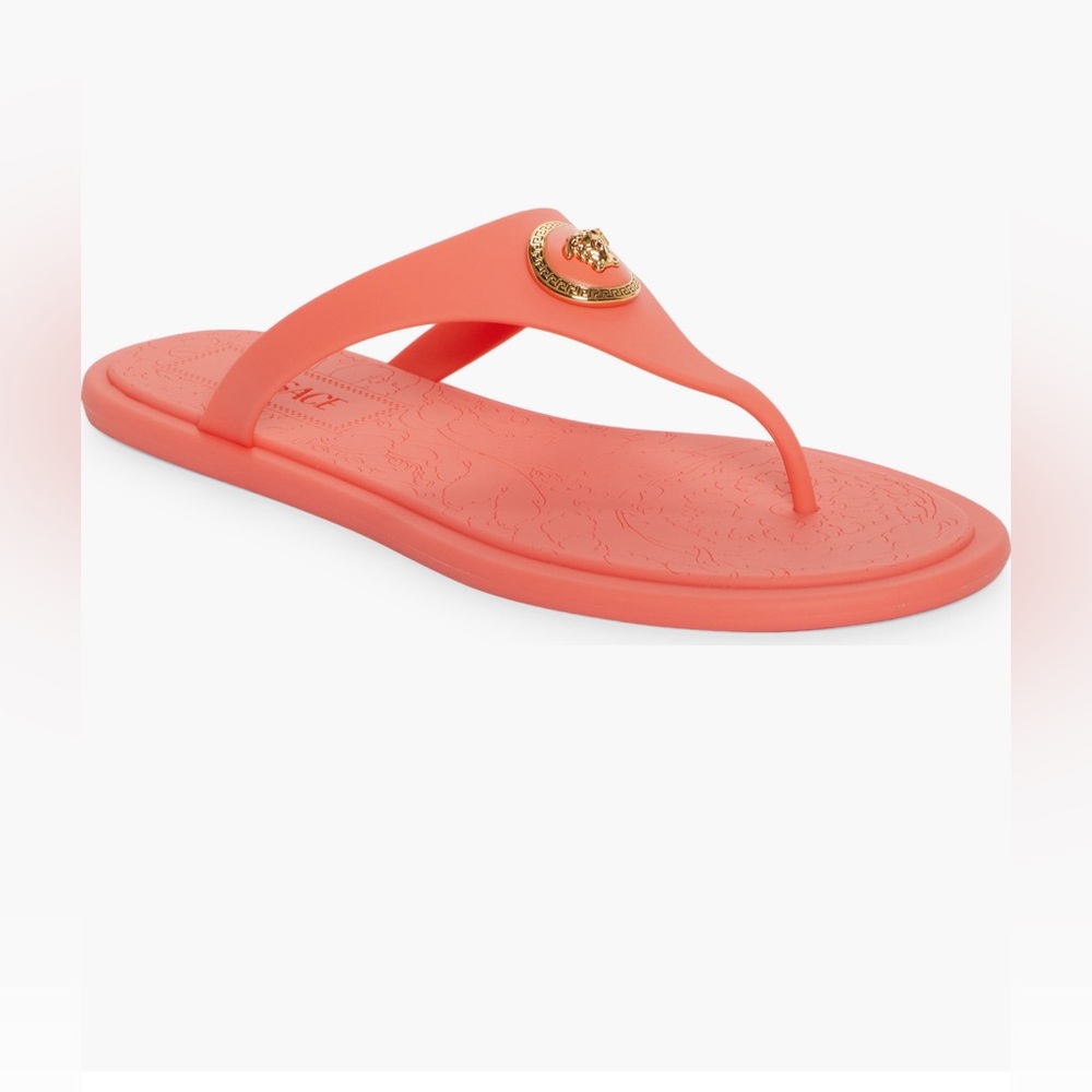 Versace Coral Sandals with Gold Medusa